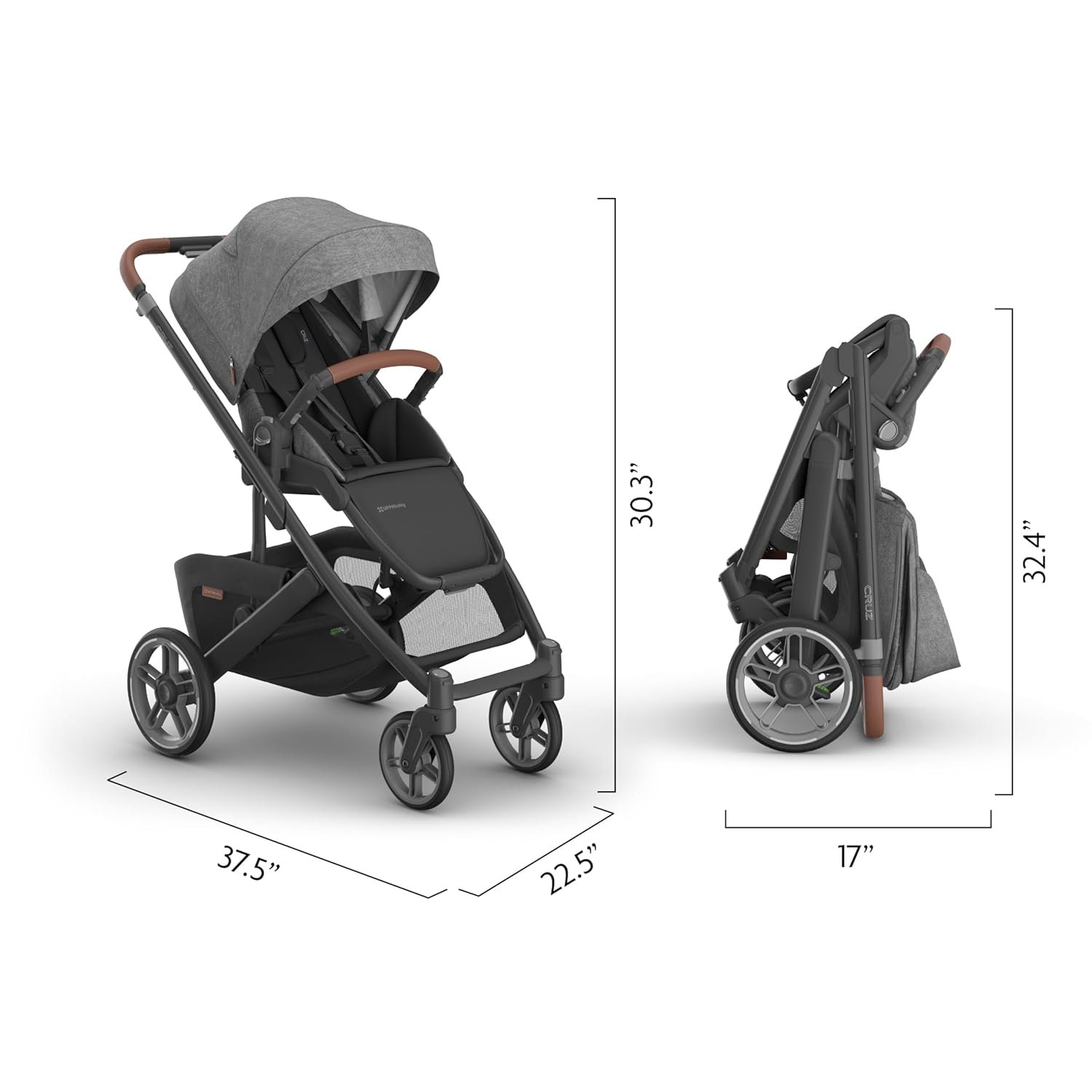 71r-IoP4eL._SL1500_.jpg UPPAbaby Cruz V3 Stroller - from Birth + Car Seat Compatible - Full-Size. Reversible Seat - Infant Insert. Bug and Rain Shields Included - Greyson (Charcoal Mélange/Carbon Frame/Saddle Leather) - Image 7