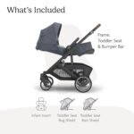 UPPAbaby Cruz V3 Stroller - from Birth + Car Seat Compatible - Full-Size. Reversible Seat - Infant Insert. Bug and Rain Shields Included - Julian (Dusty Blue Mélange/Carbon Frame/Chestnut Leather) - Image 2