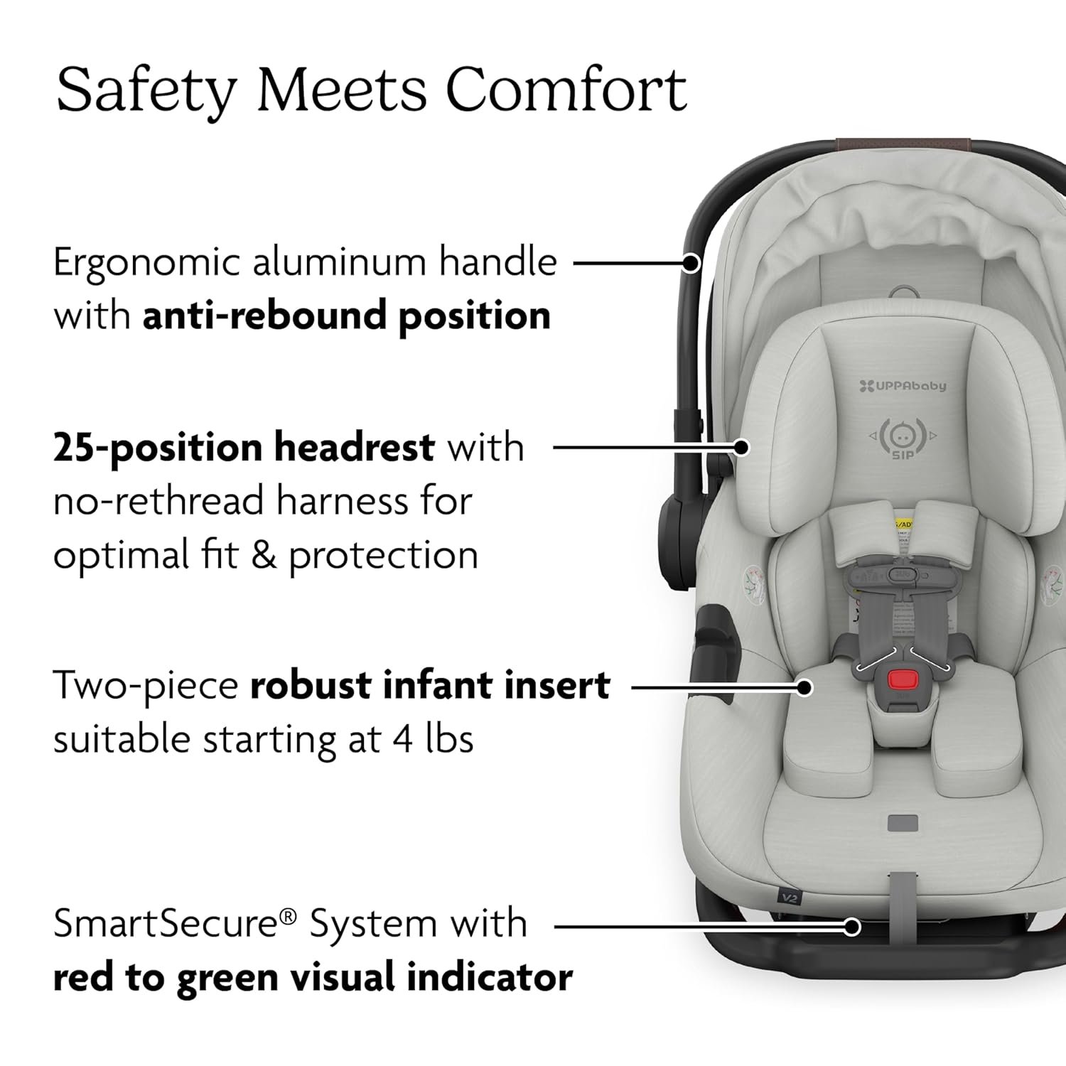 71rlC-Qs-hL._SL1500_.jpg UPPAbaby Aria V2 Lightweight Infant Car Seat - Just Under 6 lbs - Base with Load Leg + Infant Insert + All-Weather FootCover Included - Direct Stroller Attachment - Savannah (Pearl Grey Mélange) - Image 5