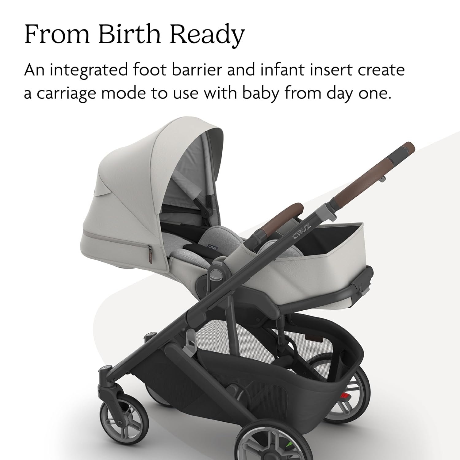 71vByL52fIL._SL1500_.jpg UPPAbaby Cruz V3 Stroller - from Birth + Car Seat Compatible - Full-Size. Reversible Seat - Infant Insert. Bug and Rain Shields Included - Savannah (Pearl Gray Jacquard/Carbon Frame/Chestnut Leather) - Image 4