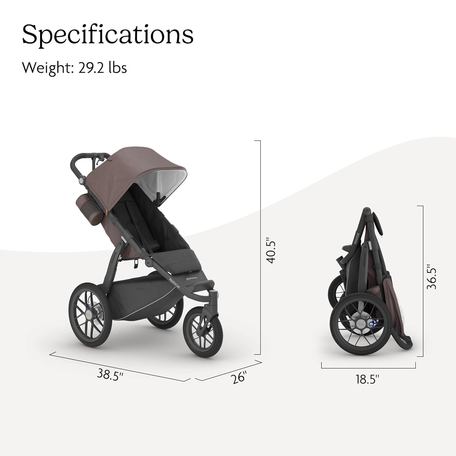 71vE68-mg9L._SL1500_.jpg UPPAbaby Ridge Jogging Stroller/Durable Performance Jogger with Never-Flat Tires/Built for Walking. Running. Hiking/Water Bottle Holder and Basket Cover Included/Theo (Dark Taupe/Carbon Frame) - Image 7