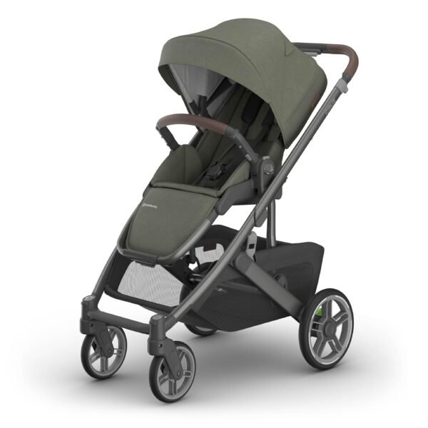 UPPAbaby Cruz V3 Stroller - from Birth + Car Seat Compatible - Full-Size. Reversible Seat - Infant Insert. Bug and Rain Shields Included - Evelyn (Meadow Green/Graphite Frame/Chestnut Leather)