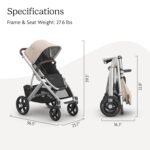 UPPAbaby Vista V3 Stroller - Full-Size Single-to-Double Stroller System - Toddler Seat. Bug Shield. Rain Shield. and Storage Bag Included - Declan (Oat Mélange/Silver Frame/Chestnut Leather) - Image 7