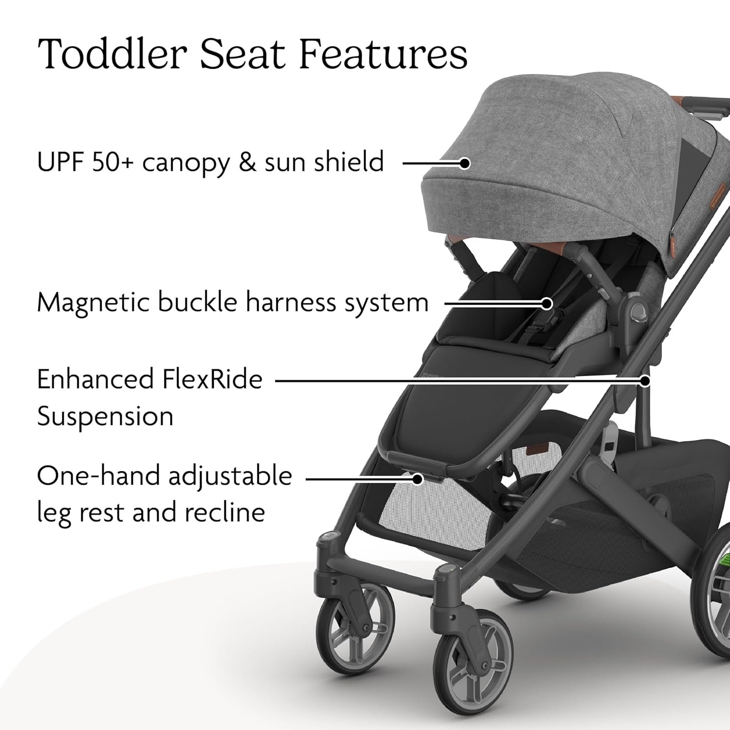 817-crNkp0L._SL1500_.jpg UPPAbaby Cruz V3 Stroller - from Birth + Car Seat Compatible - Full-Size. Reversible Seat - Infant Insert. Bug and Rain Shields Included - Greyson (Charcoal Mélange/Carbon Frame/Saddle Leather) - Image 5