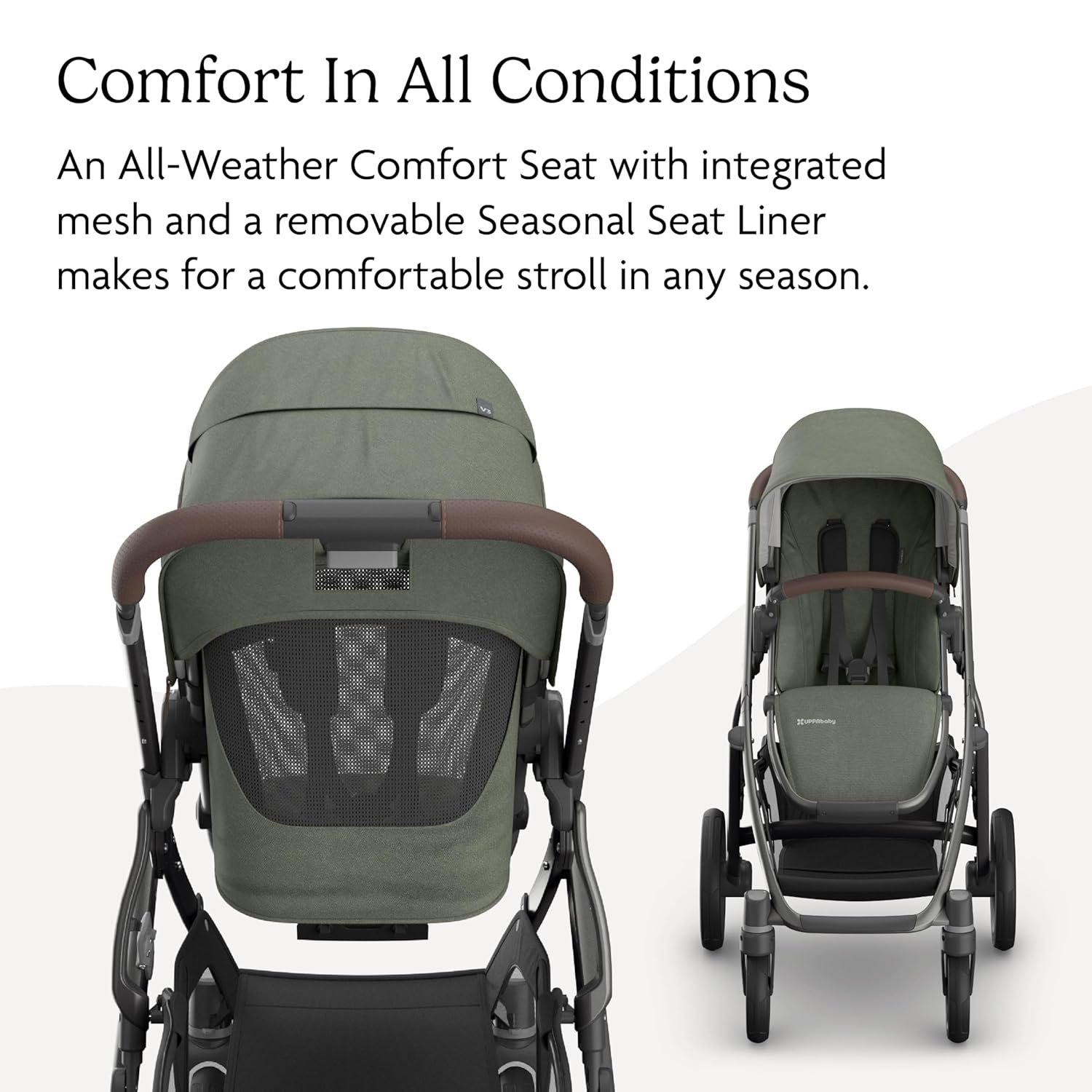 81AuUDLpSgL._SL1500_.jpg UPPAbaby Vista V3 Stroller - Full-Size Single-to-Double Stroller System - Toddler Seat. Bug Shield. Rain Shield. and Storage Bag Included - Evelyn (Meadow Green/Graphite Frame/Chestnut Leather) - Image 4