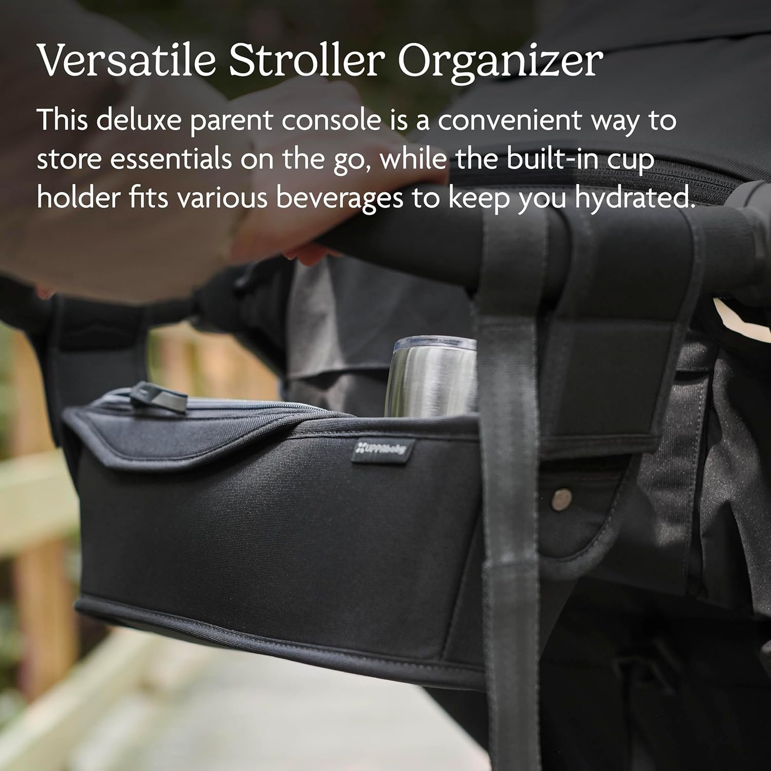 81BjxLqHChL._SL1500_.jpg UPPAbaby Parent Console for Ridge Stroller/Secure Zippered Pocket + Beverage Compartments/Touch Screen Phone Pocket - Image 2