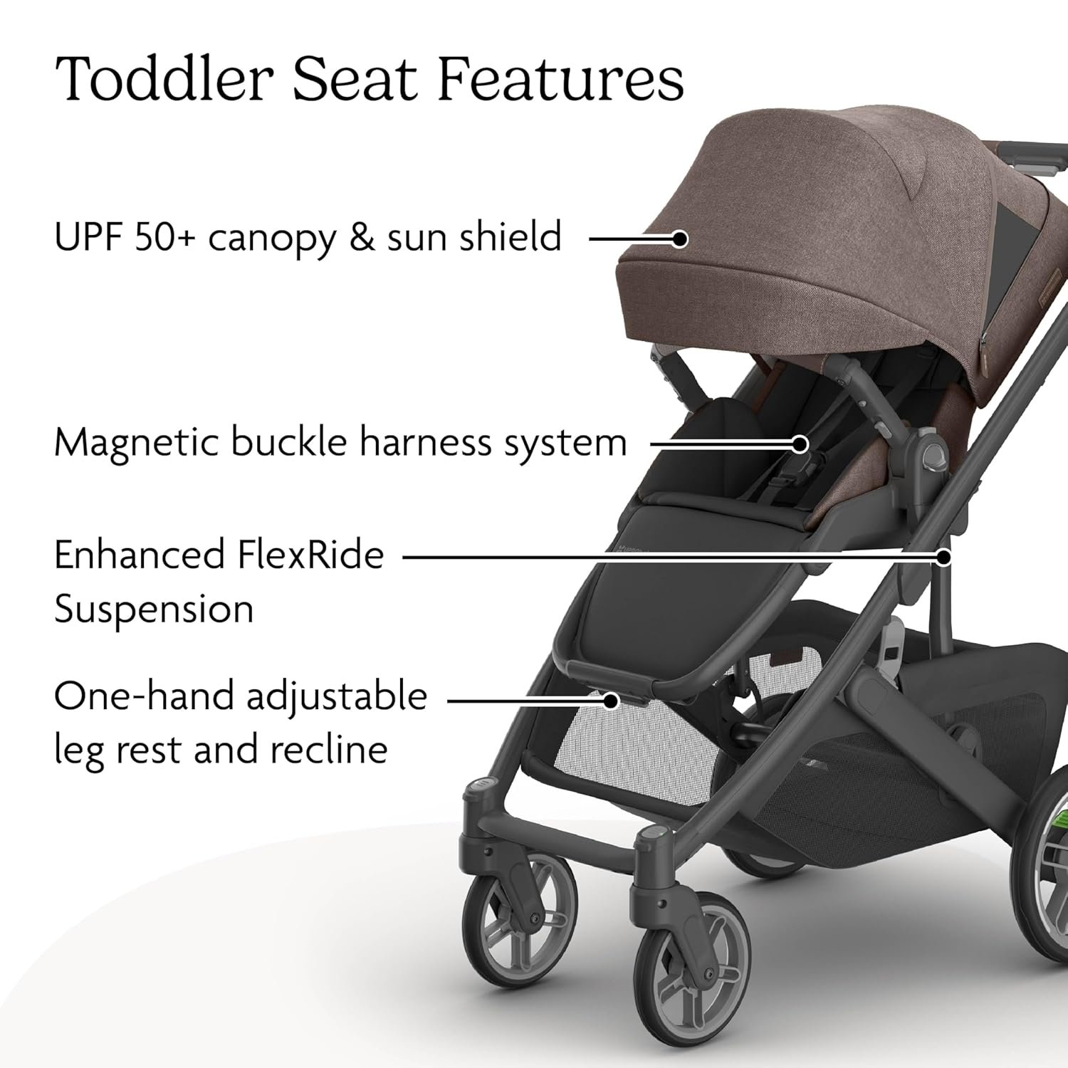81Bv9CVb7FL._SL1500_.jpg UPPAbaby Cruz V3 Stroller - from Birth + Car Seat Compatible - Full-Size. Reversible Seat - Infant Insert. Bug and Rain Shields Included - Owen (Mocha Mélange/Carbon Frame/Chestnut Leather) - Image 5