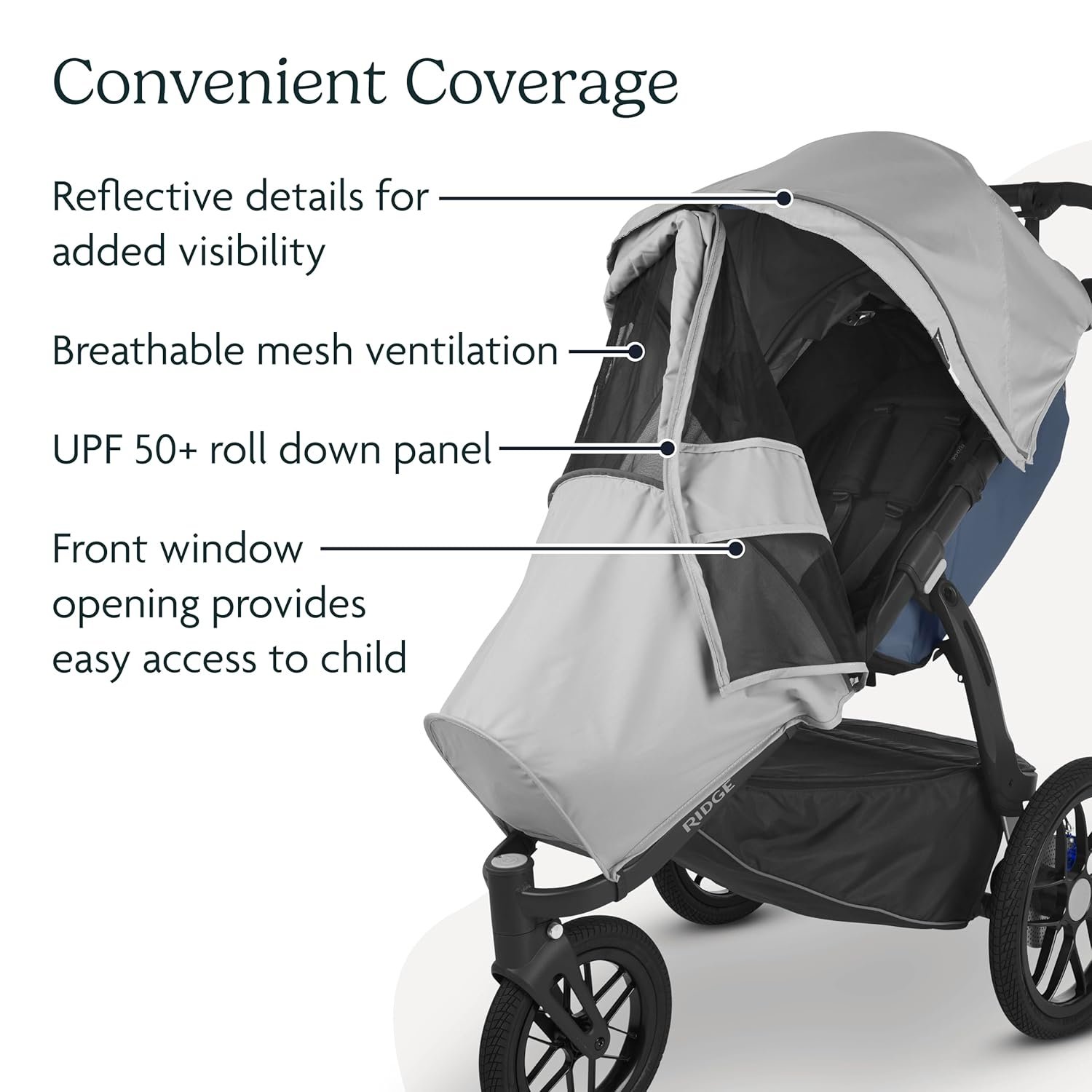 81GuFUaaXkL._SL1500_.jpg UPPAbaby Sun and Bug Shield for Ridge Stroller/UPF 50+. Wind and Insect Protection/Ventilated Design/Quick Attachment/Easy Access to Child - Image 3