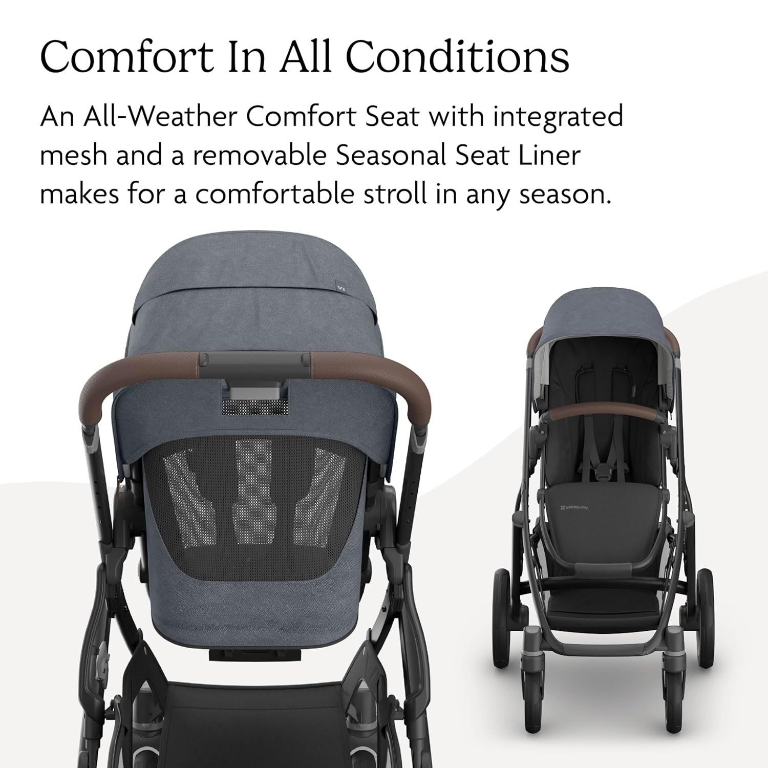 81K4SnfXTUL._SL1500_.jpg UPPAbaby Vista V3 Stroller - Full-Size Single-to-Double Stroller System - Toddler Seat. Bug Shield. Rain Shield. and Storage Bag Included - Julian (Dusty Blue Mélange/Carbon Frame/Chestnut Leather) - Image 4