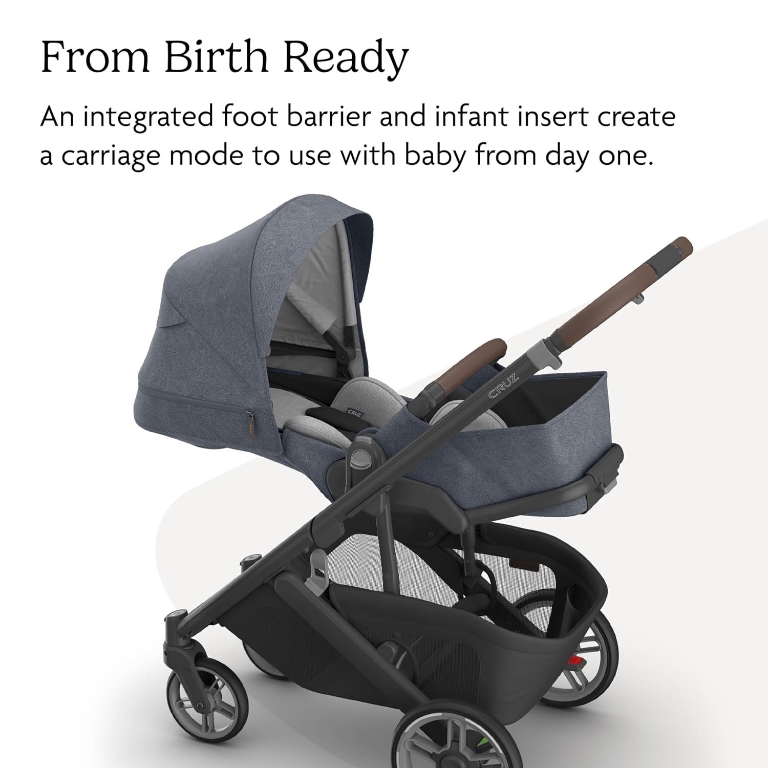 81OuNQUmmrL._SL1500_.jpg UPPAbaby Cruz V3 Stroller - from Birth + Car Seat Compatible - Full-Size. Reversible Seat - Infant Insert. Bug and Rain Shields Included - Julian (Dusty Blue Mélange/Carbon Frame/Chestnut Leather) - Image 4