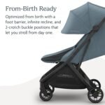 UPPAbaby Minu V3 Travel Stroller | Lightweight + Compact Design | One-Hand Fold + Unfold | from Birth + Overhead Compatible | Dillan (Stone Blue/Carbon Frame/Sand Leather) - Image 4