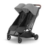UPPAbaby Minu Duo Side-by-Side Double Stroller - Lightweight + Compact Design for Travel - Easy Fold- From Birth to Toddler - Independent Recline -Greyson(Charcoal Mélange/Carbon Frame/Saddle Leather)