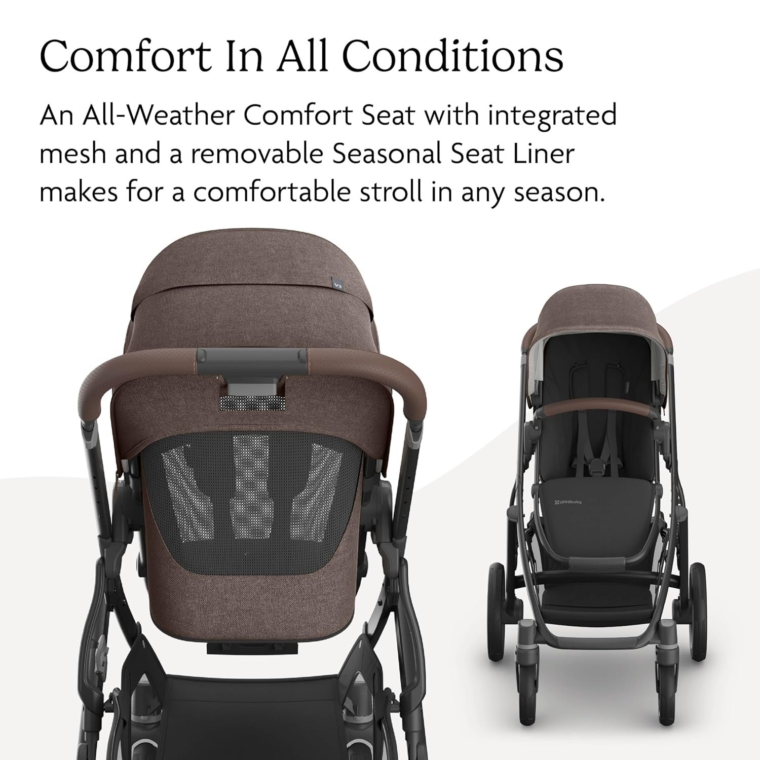 81YEBL9w1bL._SL1500_.jpg UPPAbaby Vista V3 Stroller - Full-Size Single-to-Double Stroller System - Toddler Seat. Bug Shield. Rain Shield. and Storage Bag Included - Owen (Mocha Mélange/Carbon Frame/Chestnut Leather) - Image 4