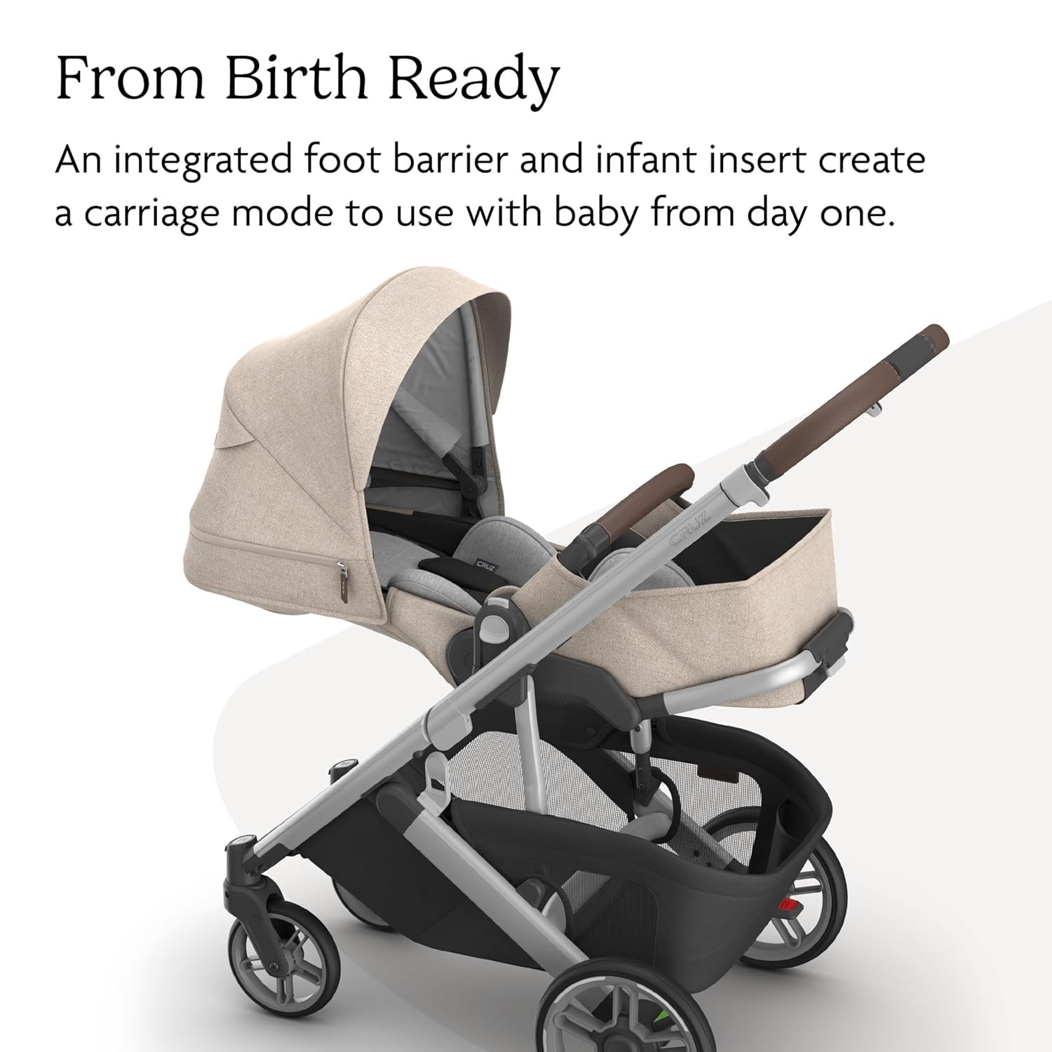 81dRRbmIJ9L._SL1500_.jpg UPPAbaby Cruz V3 Stroller - from Birth + Car Seat Compatible - Full-Size. Reversible Seat - Infant Insert. Bug and Rain Shields Included - Declan (Oat Mélange/Silver Frame/Chestnut Leather) - Image 4