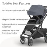 UPPAbaby Cruz V3 Stroller - from Birth + Car Seat Compatible - Full-Size. Reversible Seat - Infant Insert. Bug and Rain Shields Included - Julian (Dusty Blue Mélange/Carbon Frame/Chestnut Leather) - Image 5