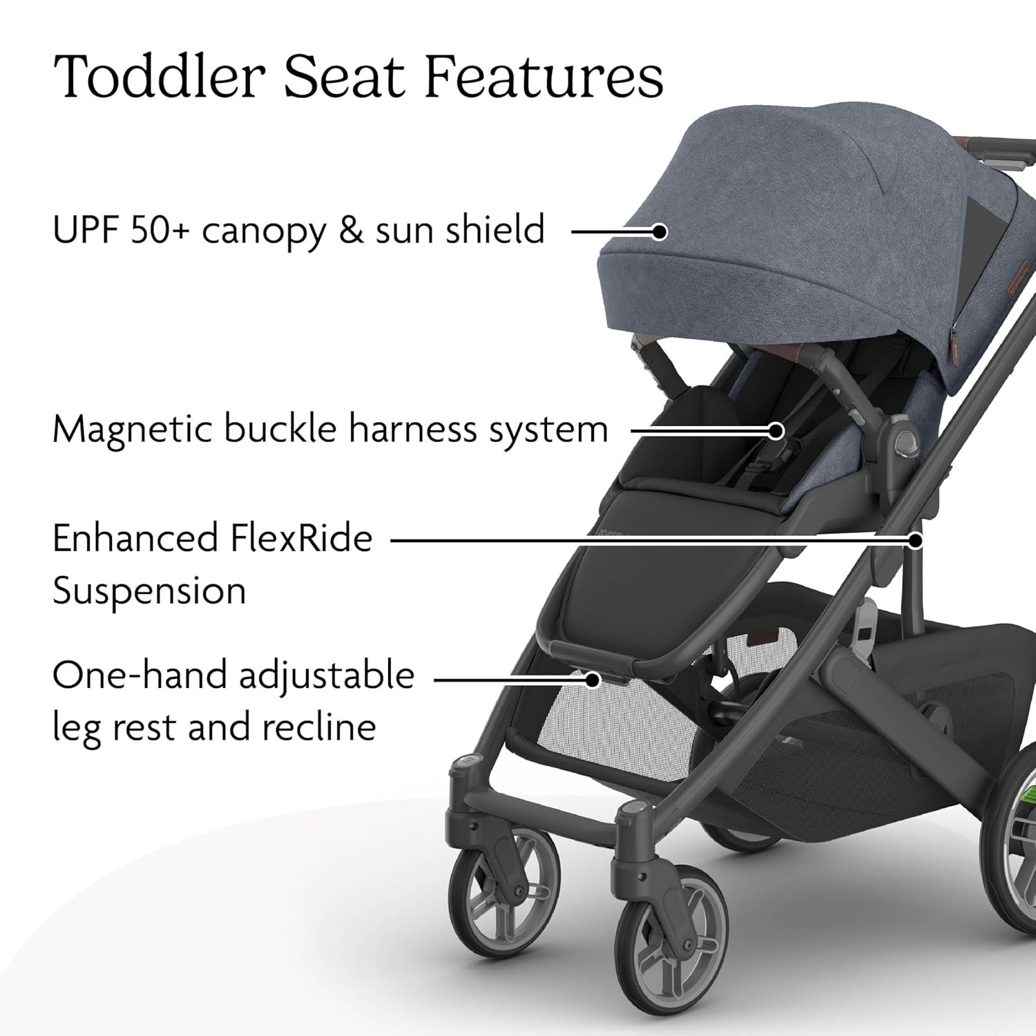 81iQwfIGCEL._SL1500_.jpg UPPAbaby Cruz V3 Stroller - from Birth + Car Seat Compatible - Full-Size. Reversible Seat - Infant Insert. Bug and Rain Shields Included - Julian (Dusty Blue Mélange/Carbon Frame/Chestnut Leather) - Image 5