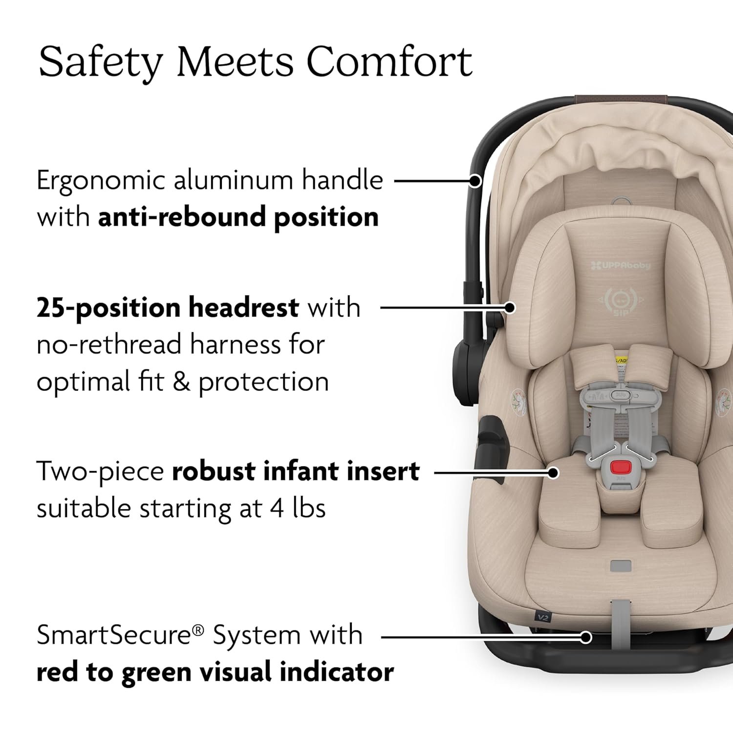 81kYGVVHEYL._SL1500_.jpg UPPAbaby Aria V2 Lightweight Infant Car Seat - Just Under 6 lbs - Base with Load Leg + Infant Insert + All-Weather FootCover Included - Direct Stroller Attachment - Declan (Oat Mélange) - Image 5