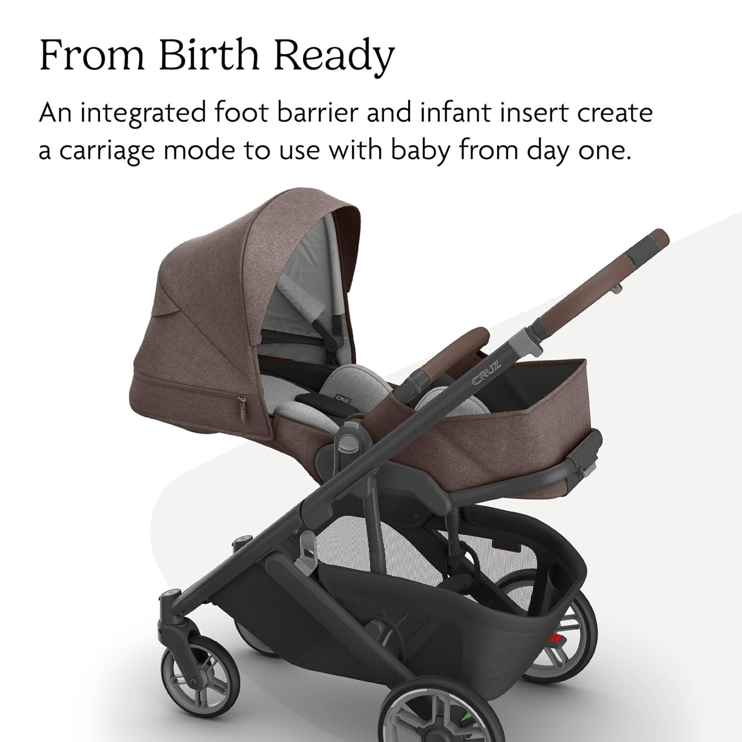81m0NPEuBwL._SL1500_.jpg UPPAbaby Cruz V3 Stroller - from Birth + Car Seat Compatible - Full-Size. Reversible Seat - Infant Insert. Bug and Rain Shields Included - Owen (Mocha Mélange/Carbon Frame/Chestnut Leather) - Image 4
