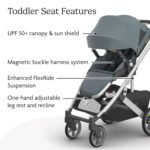 UPPAbaby Cruz V3 Stroller - from Birth + Car Seat Compatible - Full-Size. Reversible Seat - Infant Insert. Bug and Rain Shields Included - Callum (Stone Blue/Silver Frame/Sand Leather) - Image 4