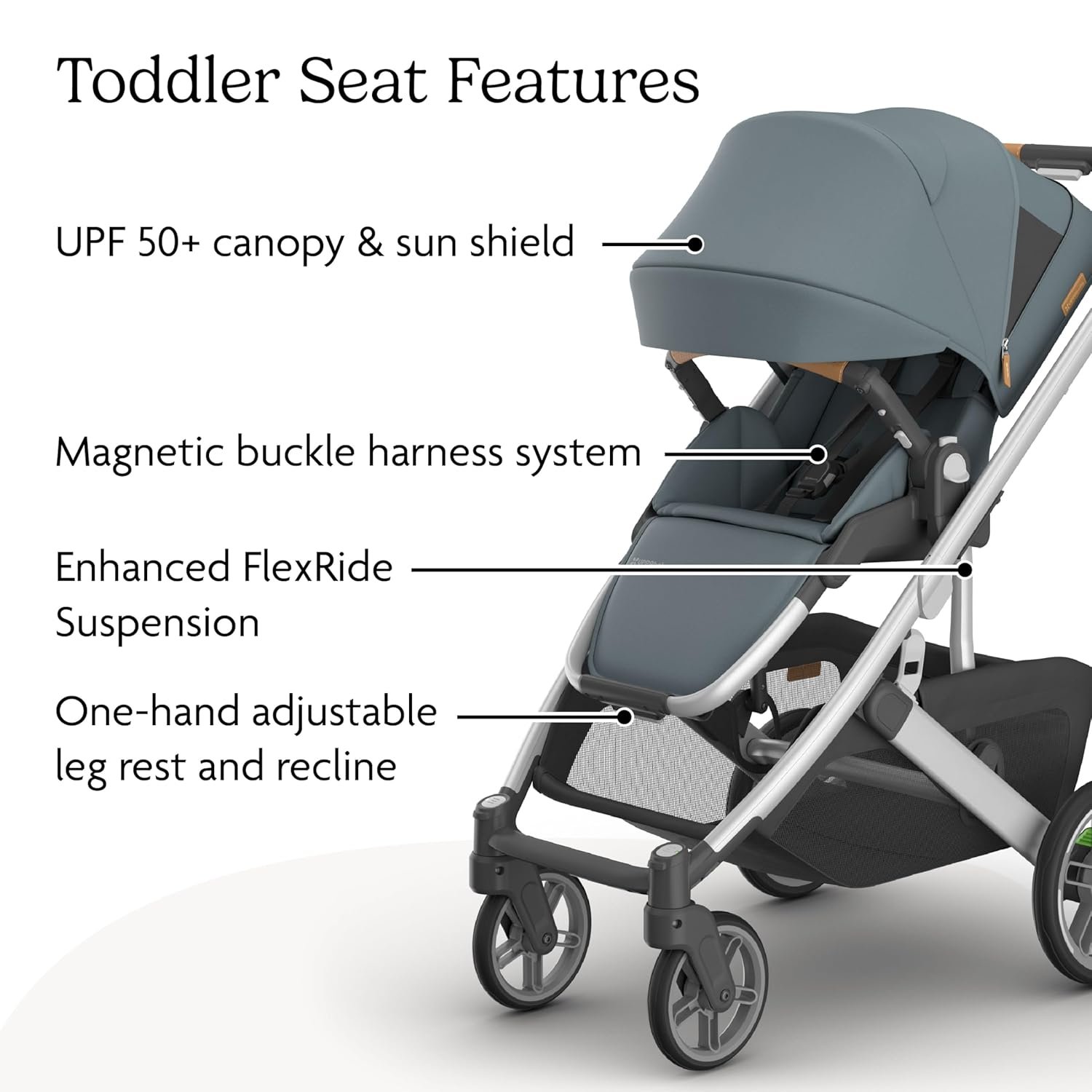 81nj1XiECYL._SL1500_.jpg UPPAbaby Cruz V3 Stroller - from Birth + Car Seat Compatible - Full-Size. Reversible Seat - Infant Insert. Bug and Rain Shields Included - Callum (Stone Blue/Silver Frame/Sand Leather) - Image 4