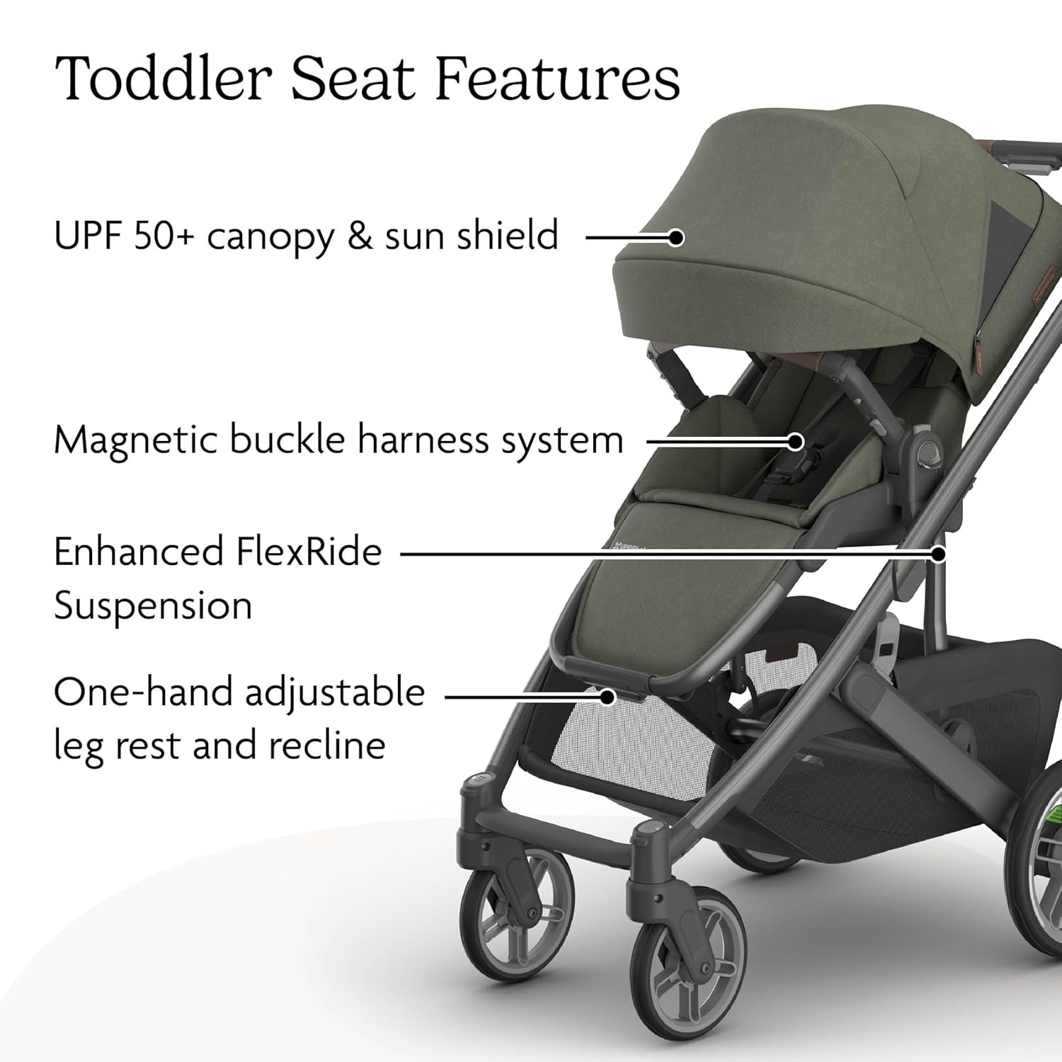 81o5qyTAeL._SL1500_.jpg UPPAbaby Cruz V3 Stroller - from Birth + Car Seat Compatible - Full-Size. Reversible Seat - Infant Insert. Bug and Rain Shields Included - Evelyn (Meadow Green/Graphite Frame/Chestnut Leather) - Image 5