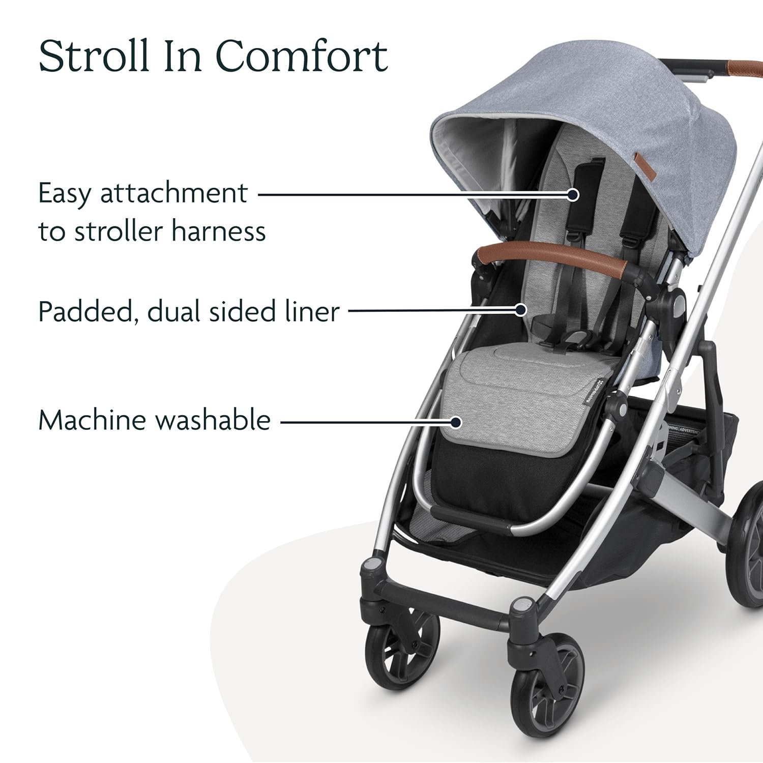 81pjR01lQvL._SL1500_.jpg UPPAbaby Reversible Seat Liner/Water-Resistant and Comfortable/Easy Stroller Attachment/Phoebe (Breathable Light Grey/Cozy Fleece) - Image 3