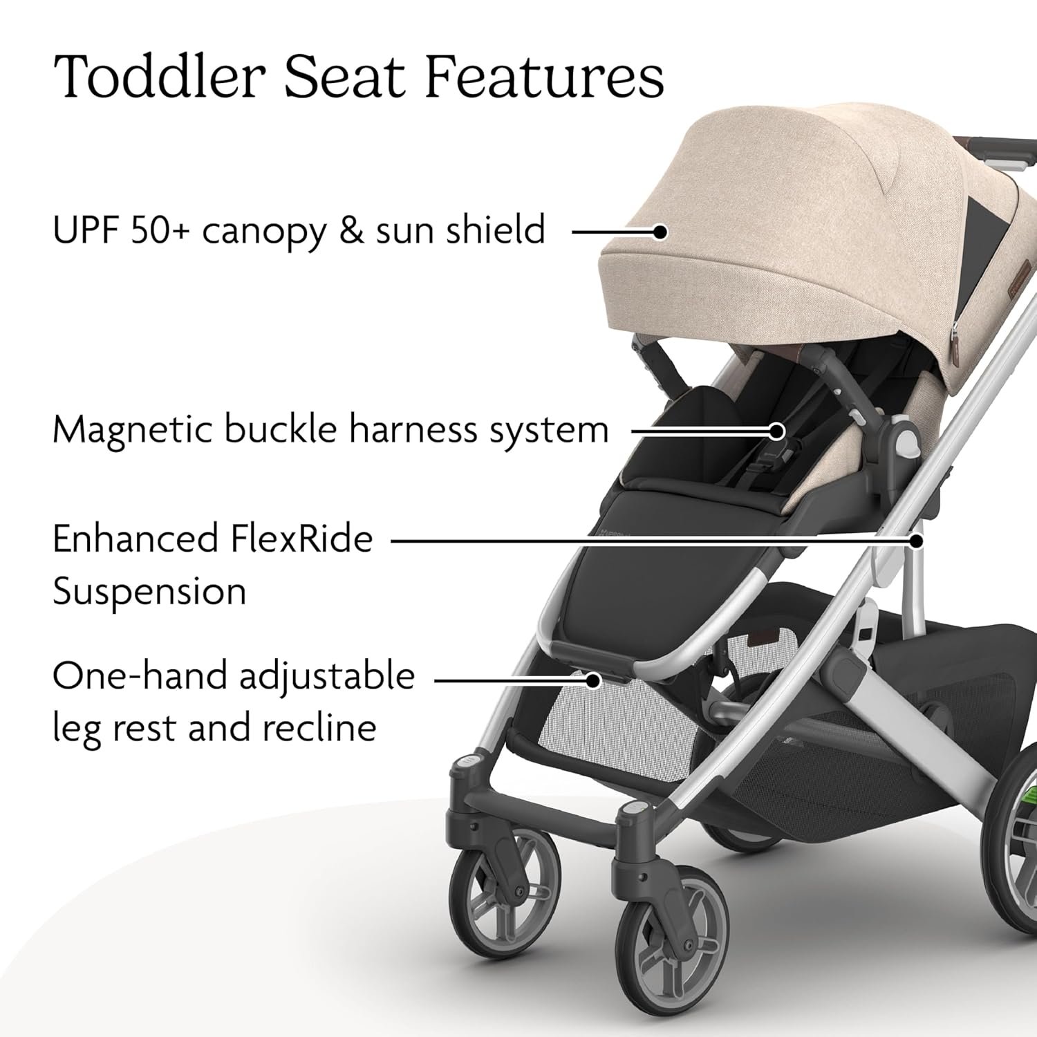 81y0z69nCOL._SL1500_.jpg UPPAbaby Cruz V3 Stroller - from Birth + Car Seat Compatible - Full-Size. Reversible Seat - Infant Insert. Bug and Rain Shields Included - Declan (Oat Mélange/Silver Frame/Chestnut Leather) - Image 5