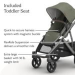UPPAbaby Vista V3 Stroller - Full-Size Single-to-Double Stroller System - Toddler Seat. Bug Shield. Rain Shield. and Storage Bag Included - Evelyn (Meadow Green/Graphite Frame/Chestnut Leather) - Image 5
