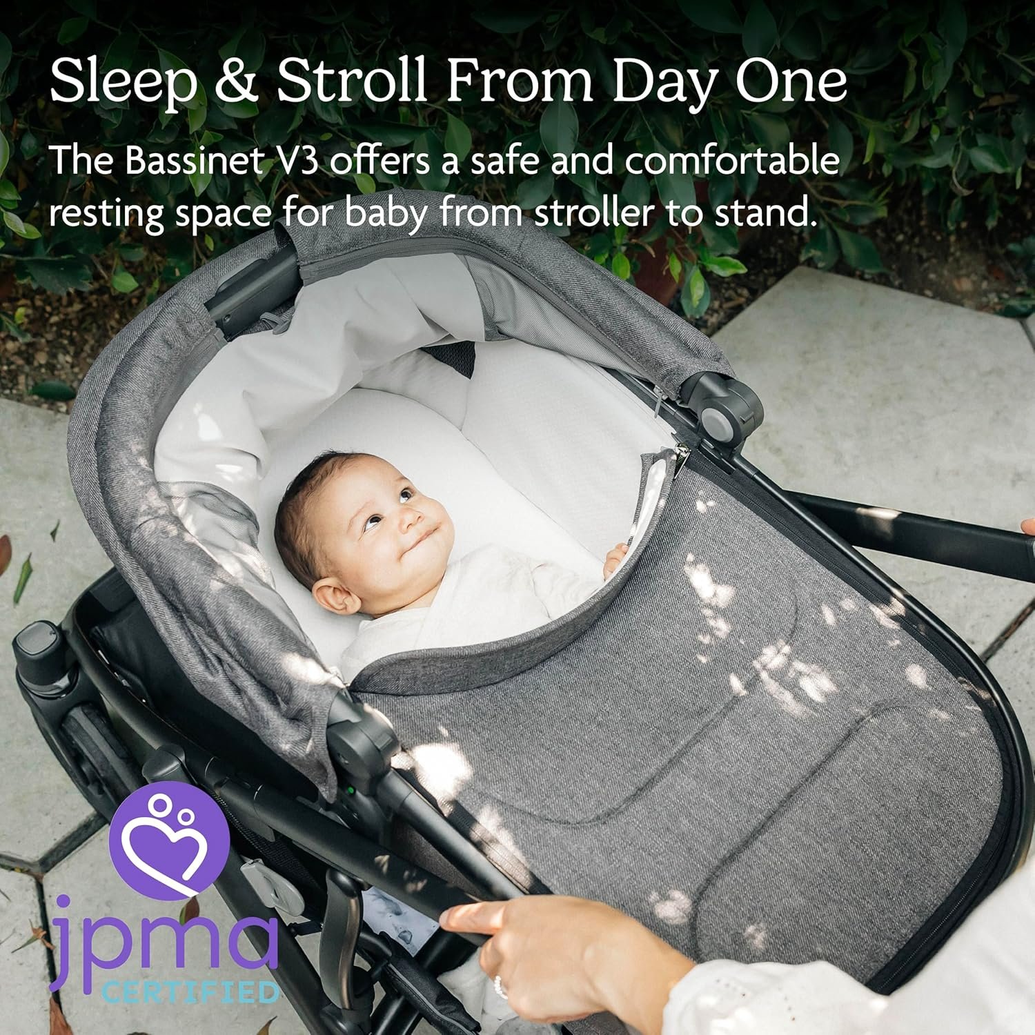 91jFNF5j9zL._SL1500_.jpg UPPAbaby Bassinet V3 - Compatible with Vista. Cruz. Ridge Strollers - Overnight Sleep Solution - Mattress. Sheet and Bug Shield Included - Greyson (Charcoal Mélange/Carbon Frame) - Image 3