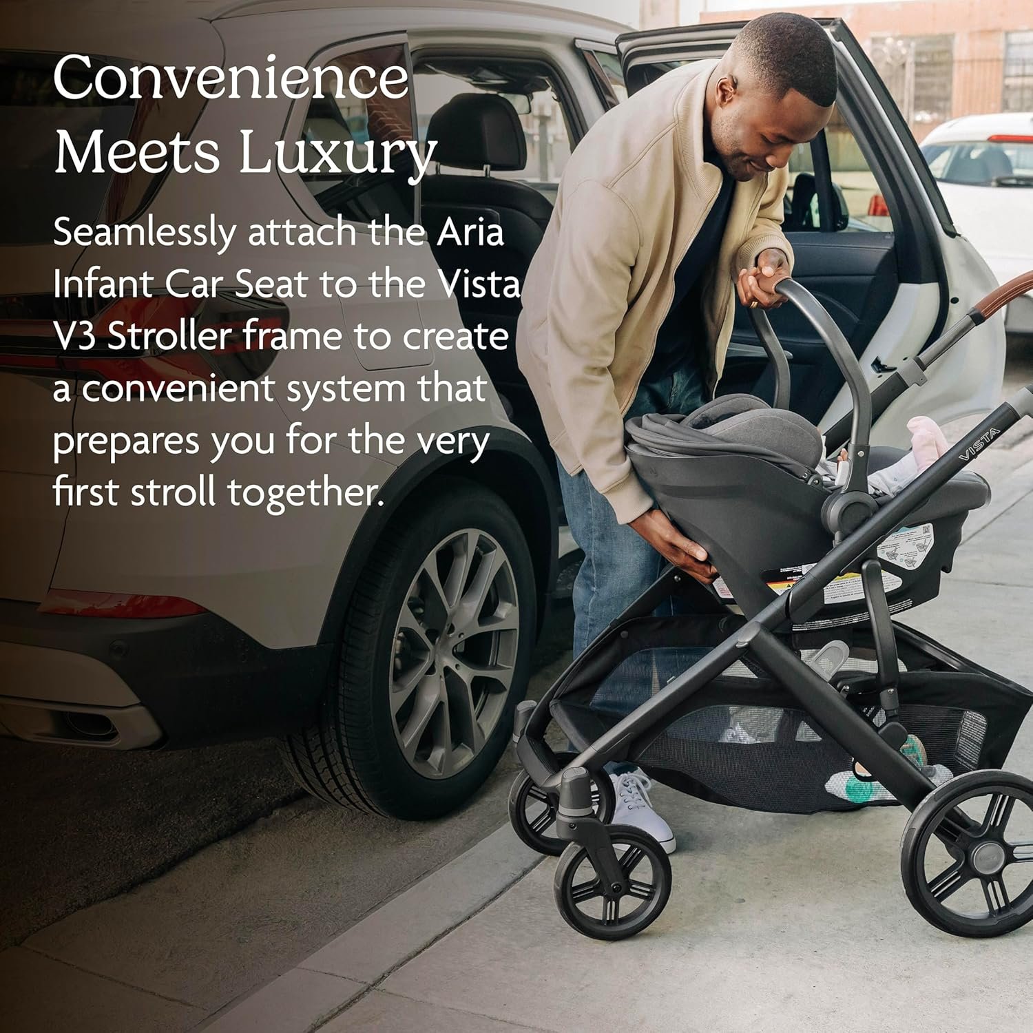 91ug1nPY47L._SL1500_.jpg UPPAbaby Travel System - Vista V3 Stroller + Aria Lightweight Car Seat Combo - Toddler Seat. Car Seat. Base with Load Leg + Infant Insert Included – Savannah (Pearl Grey Jacquard) + Anthony (Grey) - Image 3